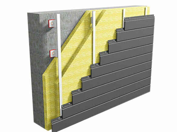 Wandaufbau mit PREFA Sidings (horizontal verlegt) auf Aluminium Unterkonstruktion