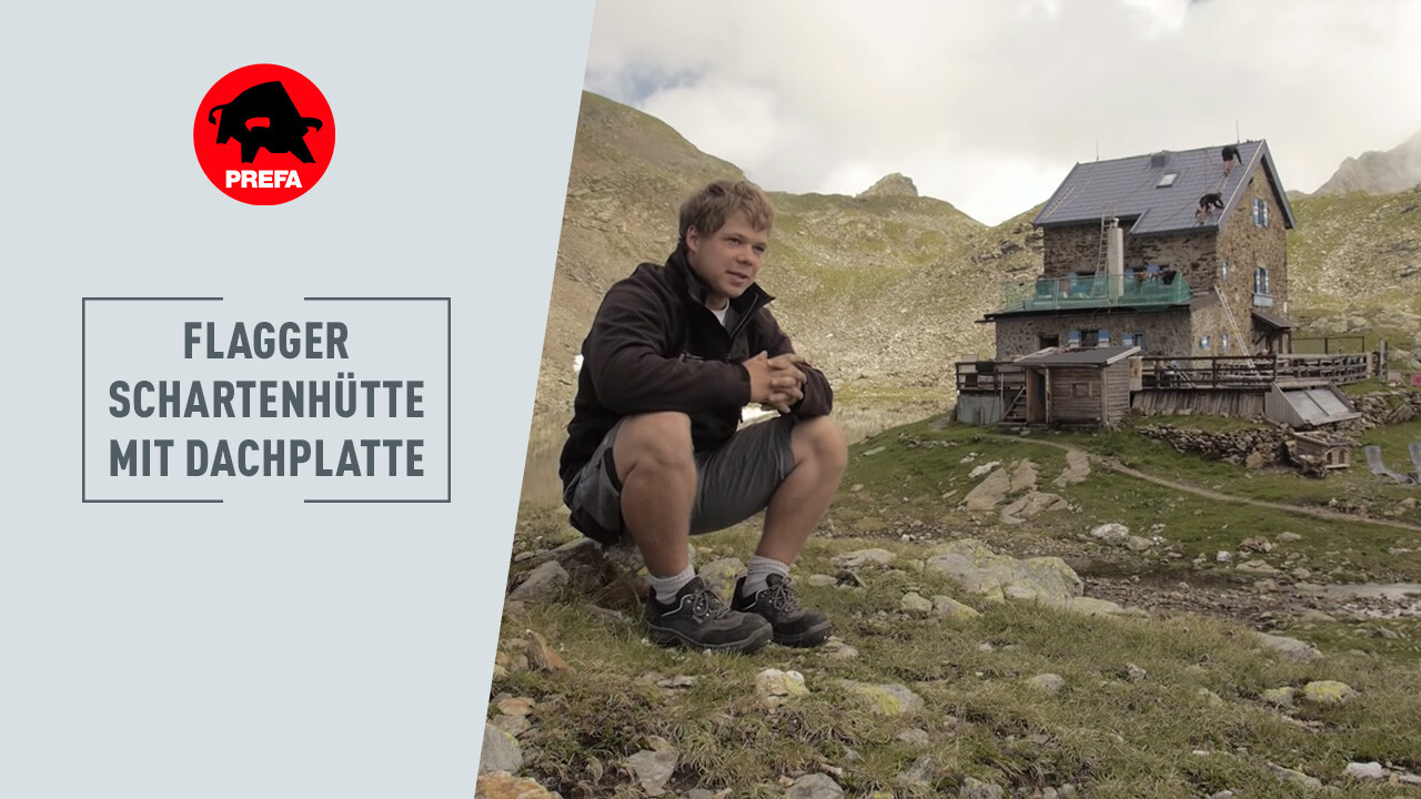 Video über die Neueindeckung der Flaggerschartenhütte in Bozen mit der PREFA Dachplatte in P.10 Anthrazit